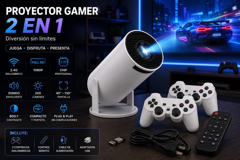 Proyector Gamer 2 en 1 Portátil con Controles