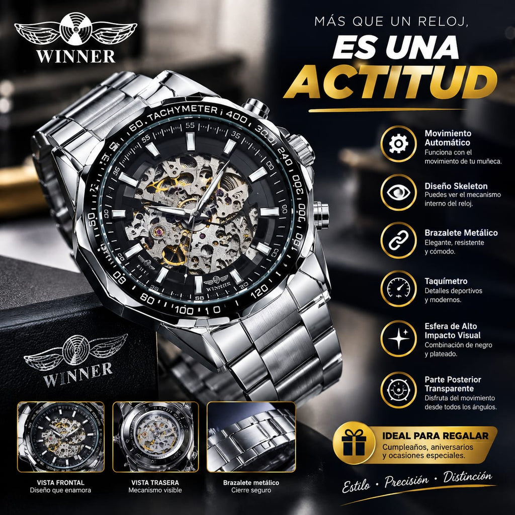 Reloj Winner Automático Skeleton para Hombre