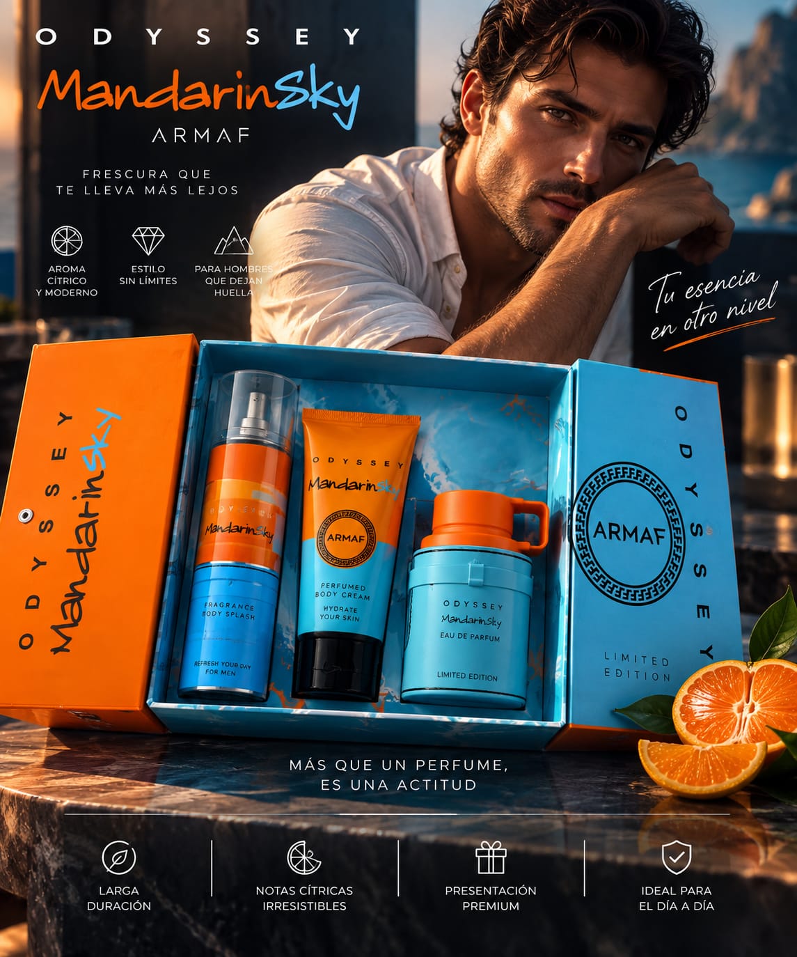 Kit Mandarine Sky Mas Crema Y Splash Para Hombre
