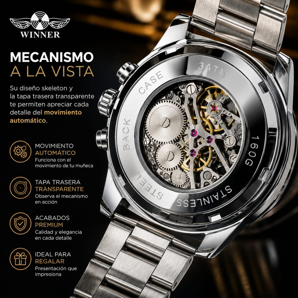Reloj Winner Automático Skeleton para Hombre