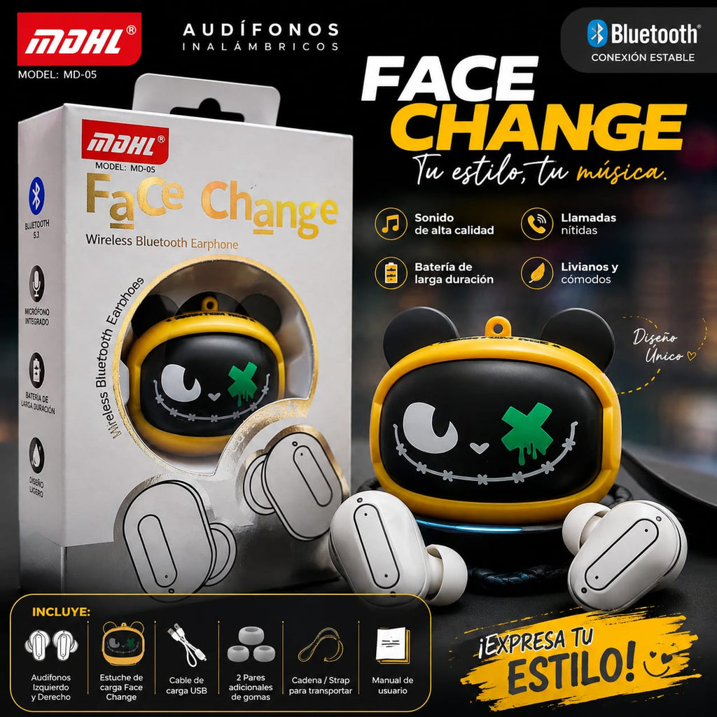 Audífonos Bluetooth Carita Amarilla