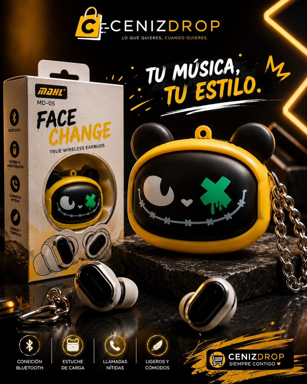 Audífonos Bluetooth Carita Amarilla