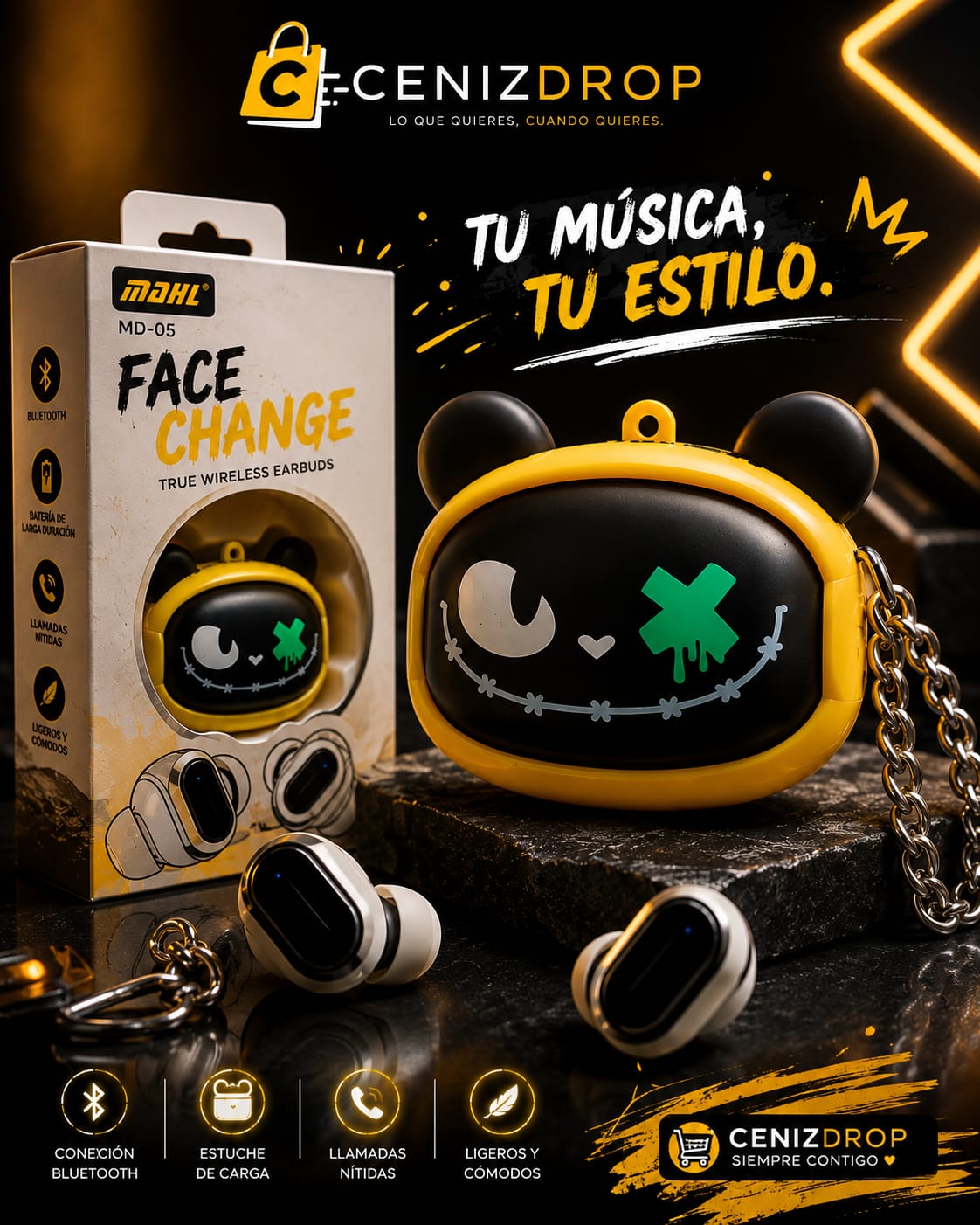 Audífonos Bluetooth Carita Amarilla