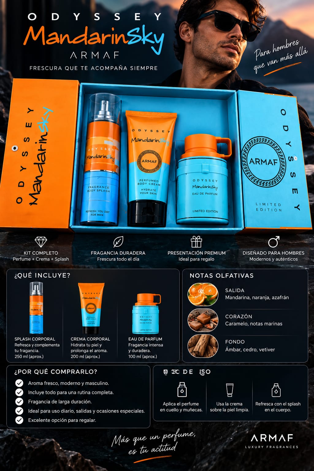 Kit Mandarine Sky Mas Crema Y Splash Para Hombre