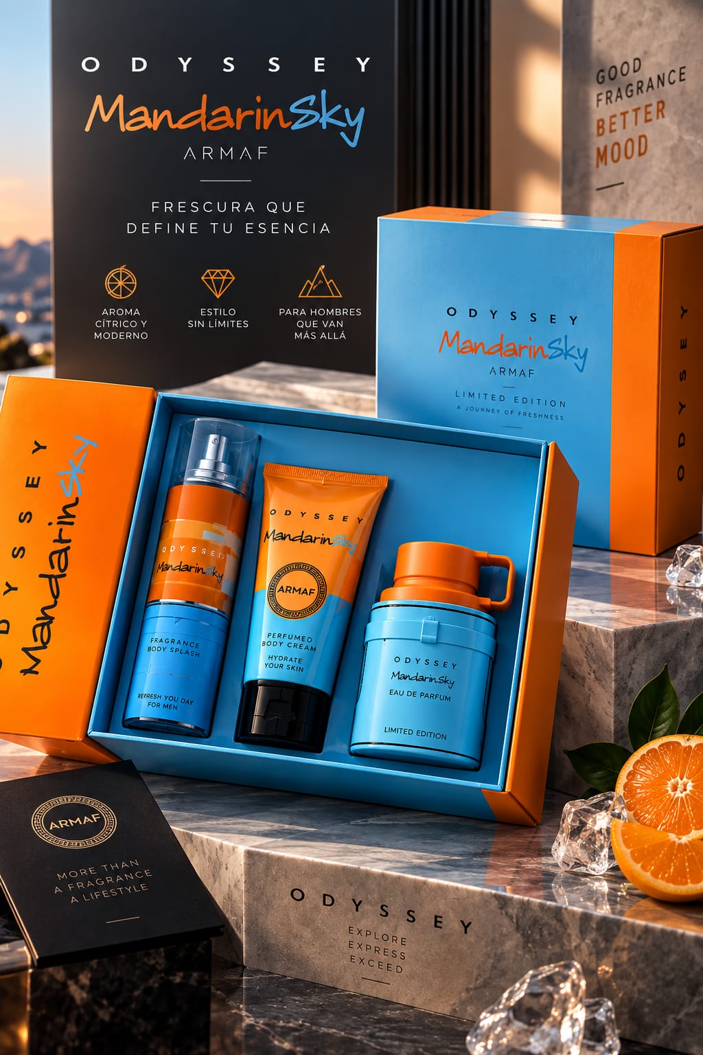 Kit Mandarine Sky Mas Crema Y Splash Para Hombre